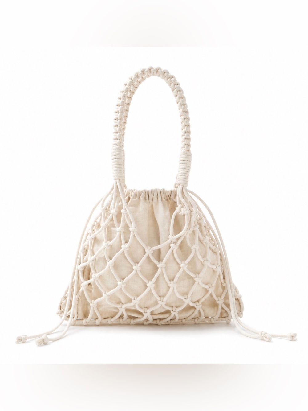 Abercrombie & Fitch Macrame Bucket Bag – Cream Netted Tote – NWOT Sold Out